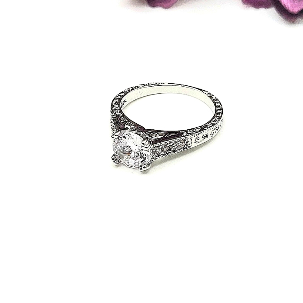 Solitaire ring with intricate band detailing, high set, New! Multiple sizes - Picture 9 of 11